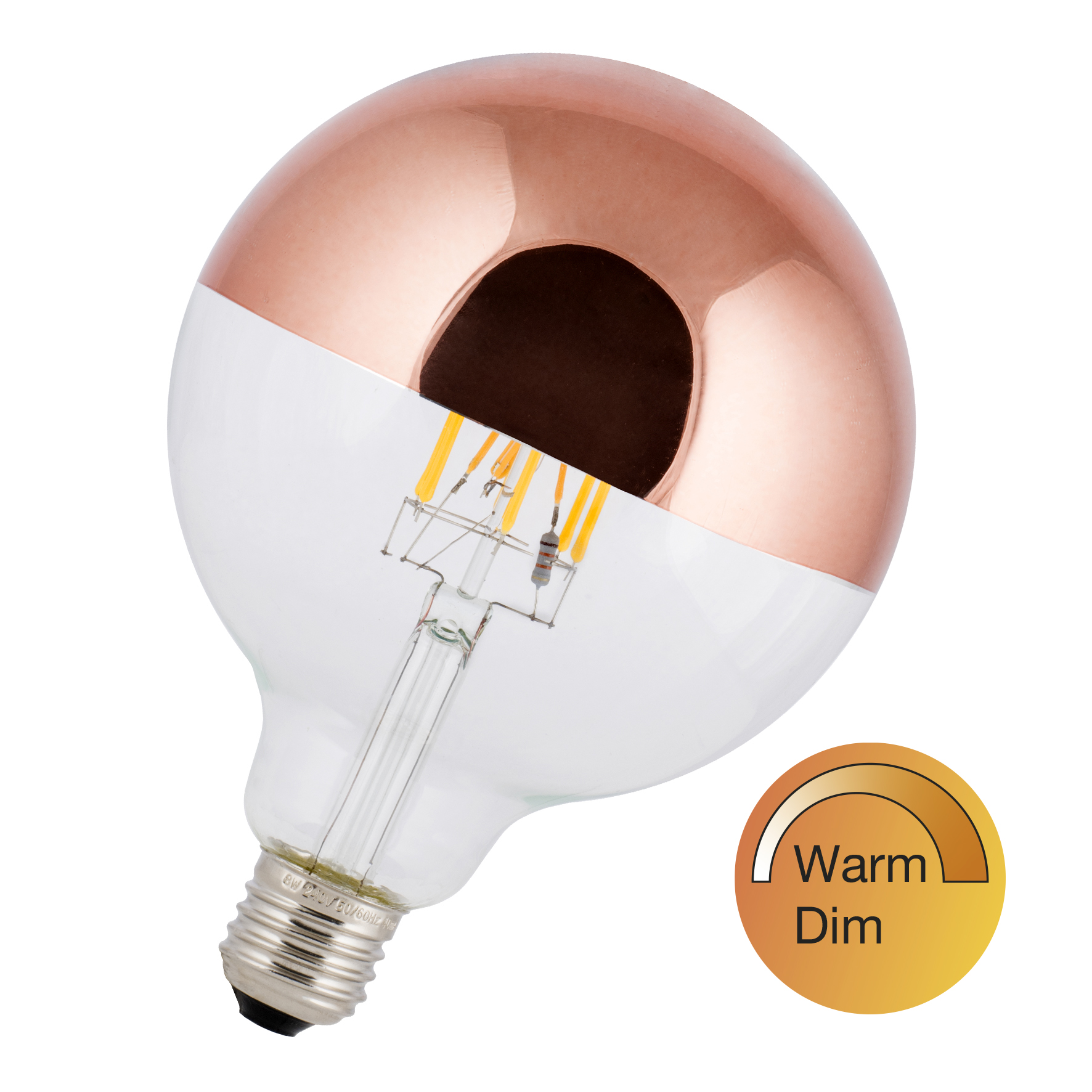LED FIL WarmDim G125 E27 8W 3000-2200K Calotte Or Rose